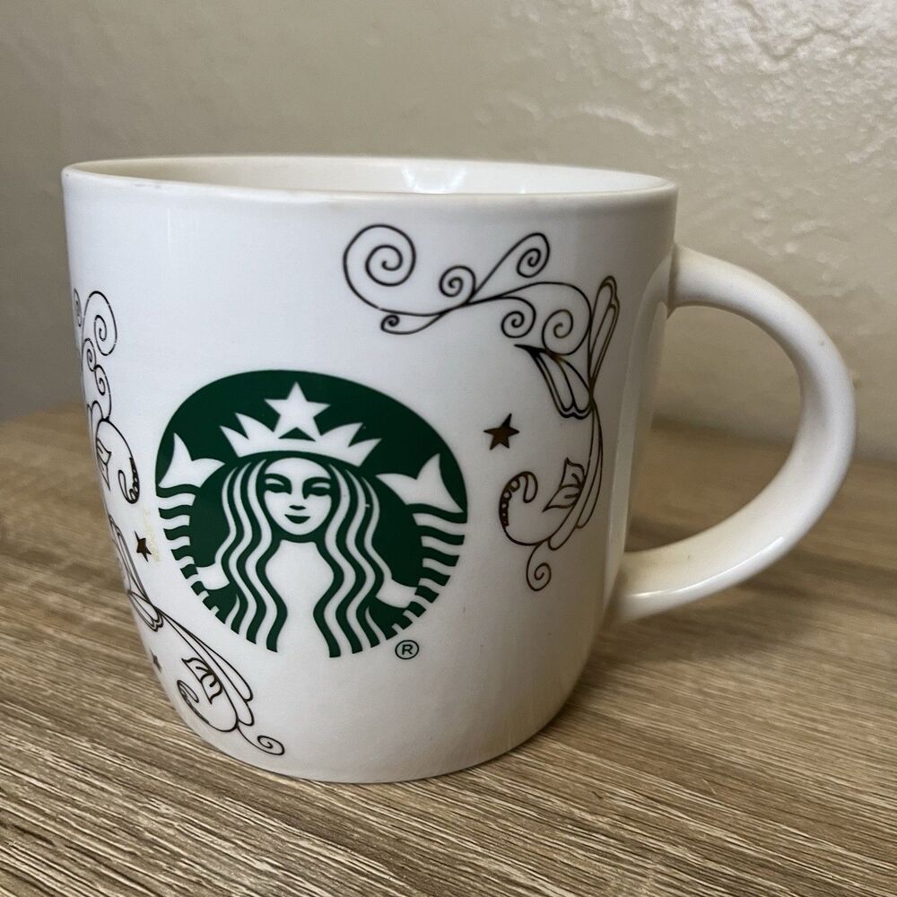 Starbucks 14oz Ceramic Coffee Tea Mug Cup White Swirl Siren Mermaid